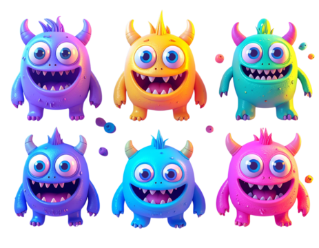 Cartoon Cute Monsters with Happy Faces