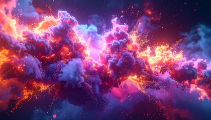 Vibrant Cosmic Nebula: A Symphony of Fiery Hues and Ethereal Clouds in Deep Space.