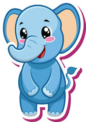 baby elephant cartoon sticker vector on transparent.