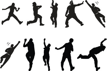 a set of cricket bolowrs silhouette icons