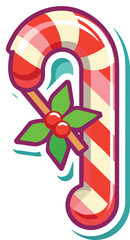 candy cane sticker vector on transparent.