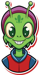 cartoon alien head sticker vector on transparent.