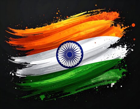 Abstract Indian flag painted with bold brushstrokes on a dark background