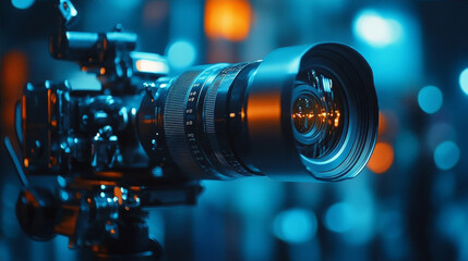 Professional Camera with a Telephoto Lens and a Tripod