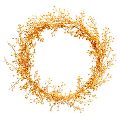 Fototapeta premium Shimmering wreath adorned with golden branches delicately arranged in a circular frame on transparent background