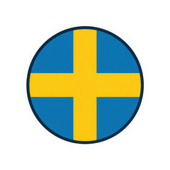 Obraz premium Circular swedish flag emblem with yellow cross on blue background isolated on transparent background