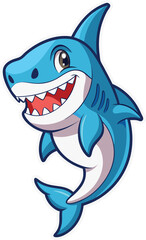 cartoon shark sticker vector on transparent.