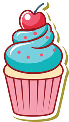 cupcake with cherry on top sticker vector.