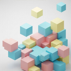 Obraz premium Abstract background with geometric pastel cubes. Modern 3D rendering of a block structure. Minimalist design concept.