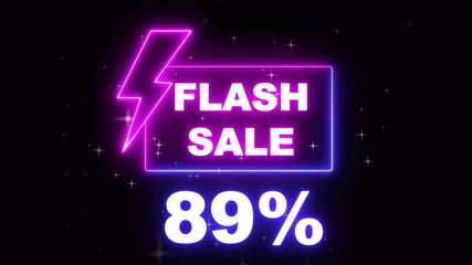 89% Flash sale shopping neon sign fluorescent light glowing banner background. black friday, big sale event for shop, retail, resort, bar display promotion business concept. - Powered by Adobe