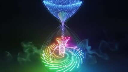 Abstract Hourglass with Flowing Neon Particles and Swirling Light Trails. - Powered by Adobe
