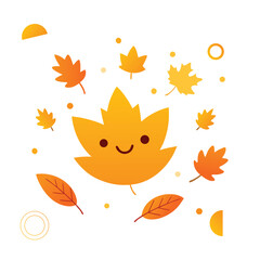 Cute Autumn Maple Leaves Falling with Happy Face and Geometric Shapes maple leaf