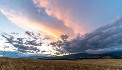 Dramatic sunset over golden field