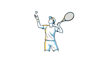 Dynamic Tennis Player Illustration Showcasing Skill and Action, Ideal for Sports Related Content, Fitness Promotions, and Recreational Activity Visuals