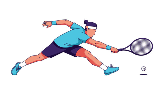 Dynamic Tennis Player Illustration in Action Pose for Sports Promotion and Fitness Campaigns, Suitable for Online Advertising and Sporting Event Graphics