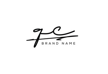 QC letter elegant cursive beauty handwriting logo.