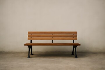 empty wooden bench against concrete wall