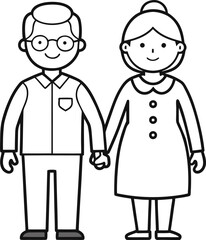 elderly couple holding hands outline icon.