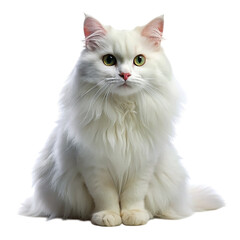 Obraz premium Fluffy White Cat: A fluffy long-haired white cat sitting calmly, sharp fur details, soft lighting, high-resolution PNG.