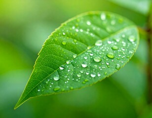 Fototapeta premium Close-up of a dewy green leaf