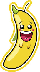 happy banana sticker vector on transparent.