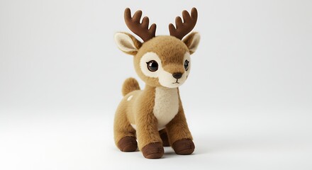 Stuffed reindeer toy against a white background for holiday season decor