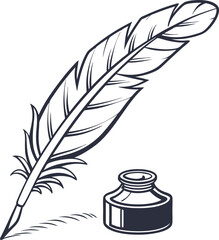 Quill and ink pot simple vector icon.
