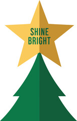 A graphic illustration of a Christmas tree topped with a large yellow star that says 'SHINE BRIGHT'.