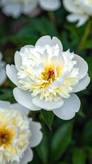 Close-up of a creamy white peony