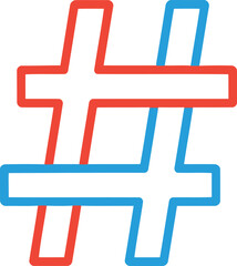 Obraz premium Hashtag symbol with red and blue lines, representing social media and online trends.