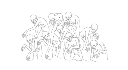 Fototapeta premium Outlined Undead Gathering Monochrome Horror Artistry with Spooky Figures