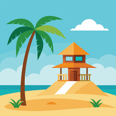 a summer beach palm treehouse above sand  (1).eps