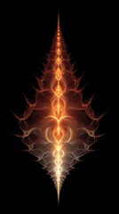 Abstract Glowing Fiery Fractal Art with Symmetrical Light Patterns on Black Background