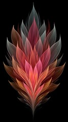 Abstract Digital Art Flower with Vibrant Layered Glowing Petals in Red and Orange Tones on Black Background