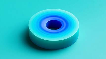 Abstract 3D Rendered Layered Cylinder with Concentric Rings in Gradient Blue and Turquoise