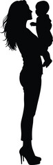 Silhouette of mother holding baby in arms, loving parent and child illustration, family bond vector design, motherhood concept, maternal love abstract art