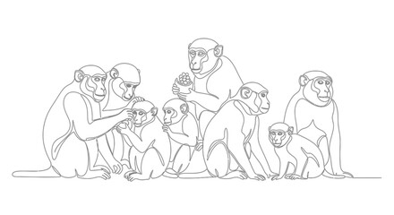Naklejka premium Group of Monkeys Engaging in Social Grooming, Natural Habitat, Illustration, Playful Environment, Close-Up View, Wildlife Concept