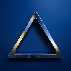 Shiny Metallic Triangle Frame with Chrome and Gold Reflections on Dark Blue Background