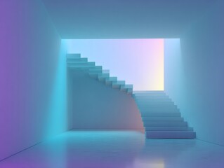 Abstract Minimalist Architecture: Geometric Stairs and Gradient Pastel Light