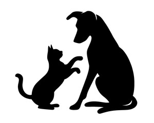 silhouette of dog and cat playing together, vector illustration
