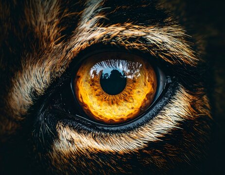 Close-up of a golden eye, detailed fur - Powered by Adobe