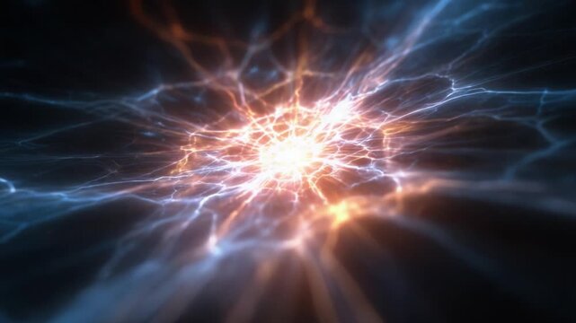 A Stunning Visual Display of Cosmic Energy and Electric Dynamics Pulsing Through Space, Showcasing the Chaotic Beauty of Light Interactions and Vibrant Particle Movement Emitting from a Central Core.