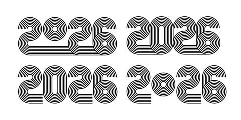 2026 linear numbers collection. Trendy New Year logo text design template