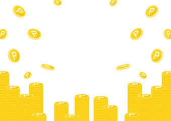 大量のポイントやコインが積んである・降ってくるイラスト背景素材イラスト	