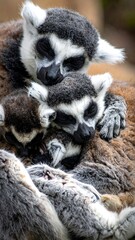 Obraz premium Lemurs cuddling close