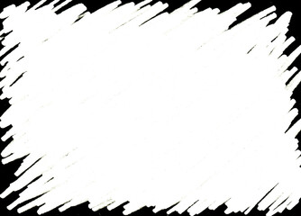 White on black background hatched with marker. The center is a solid area, while the edges feature expressive strokes that create a frame effect or a scribbled surface. Template, copy space, poster.