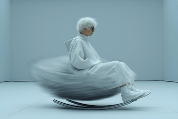 Woman in White Hoodie Rocking Chair Motion Blur Abstract Background, motion blur Business concept, motion bokeh background