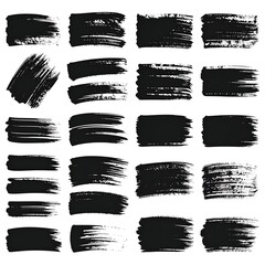 Collection of twenty-four black paintbrush strokes on white background; varied shapes and textures