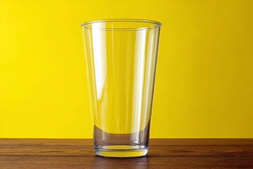 Empty glass tumbler on a wooden surface.