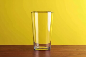 Empty drinking glass against a vibrant yellow background.